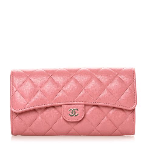 CHANEL Caviar Quilted Large Gusset Flap Wallet Dark Pink 